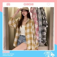 Áo sơ mi nữ form rộng kẻ sọc caro tay dài kiểu đẹp hàng Quảng Châu Chichi SM01