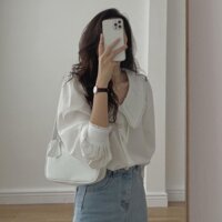 Áo Sơ Mi Nữ form rộng Kiểu Ren Màu Trắng  dài tay ulzzang vintage hàn quốc cao cấp kozoda SM87