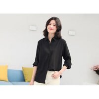 Áo sơ mi nữ form rộng tay dài màu đen màu trắng CRA036 - Trắng,1 L