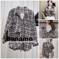 Áo sơ mi nữ form rộng tay dài kẻ caro Banamo Fashion Áo sơ mi kẻ 2 túi ngực unisex 3918 - S