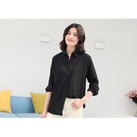 Áo sơ mi nữ form rộng tay dài màu đen màu trắng CRA036 - Đen,2 XL