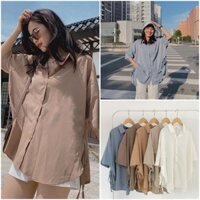 Áo sơ mi nữ form rộng tay lỡ buộc dây 2 bên phong cách hàn quốc - Freesize - Xanh