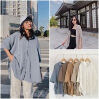 Áo sơ mi nữ form rộng tay lỡ buộc dây 2 bên phong cách hàn quốc - Freesize - TRẮNG