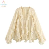 Áo sơ mi nữ GILL, Áo sơ mi dài tay ren, Áo sơ mi nữ công sở thông thường cổ chữ V