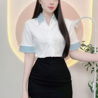 Áo sơ mi nữ kaki hàn thiết kế phối màu cao cấp sang trọng LAMO - B1346