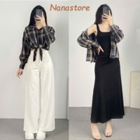 Áo Sơ Mi Nữ Kẻ Caro Dài Tay Cúc Cài Form Rộng BigSize, Áo Sơ Mi Nữ Dài Tay Nữ Nanastore 405T