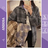 Áo sơ mi nữ kẻ caro hàng Quảng Châu form rộng tay dài kiểu đẹp ANDOSA SM19