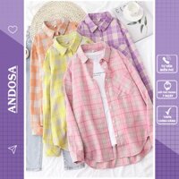 Áó sơ mi nữ kẻ caro tay dài form rộng kiểu đẹp hàng Quảng Châu ANDOSA SM05