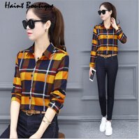 Áo sơ mi nữ kẻ caro trẻ trung sm53 - vàng - m