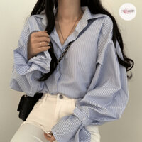 Áo sơ mi nữ kẻ dài tay chất xốp hàn oversize (ảnh thật),Áo sơ mi nữ kẻ dài tay form rộng dáng hàn