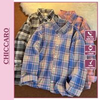 Áo sơ mi nữ kẻ sọc caro kiểu đẹp form rộng tay dài hàng Quảng Châu CHICCARO SM39