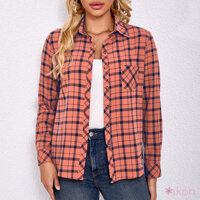 Áo Sơ Mi Nữ Kẻ Sọc Tay Dài Cổ Áo Khoác Mỹ Xuân Thu Thường Ngày Ôm Áo