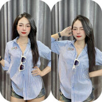 Áo sơ mi nữ kẻ sọc thêu 3 chú vịt