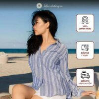 Áo Sơ Mi Nữ Kẻ Sọc Xanh chất vải Rayon Mềm Mịn Màu Blue Stripe Thời Trang thương hiệu Lux Clothing