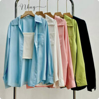 Áo sơ mi nữ (KÈM ÁO DÂY) bigsize cổ bẻ tay dài phong cách basic chất lụa chéo mềm mịn - SET916