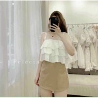 Áo sơ mi nữ kiểu bánh bèo 2 dây 3 tầng phần sau lưng chạy thun co dãn thoải mái a03