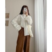 Áo sơ mi nữ kiểu cổ trụ, Áo sơ mi tay dài form rộng chất thô dầy mịn ulzzang phong cách Hàn Quốc hottrend