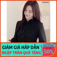 Áo Sơ Mi Nữ Kiểu Dài Tay Chấm Bi Nhỏ Màu Đen Trắng  SM164 -  Candy Fashion *