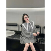 Áo sơ mi nữ kiểu hàn quốc dài tay cổ bèo vạt phối viền ren