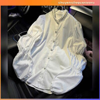 Áo Sơ Mi Nữ Kiểu Viền Cổ Đính Đá - Áo Sơ Mi Tay Bồng Bo Chun