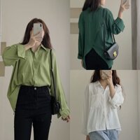 Áo sơ mi nữ kiểu xẻ lưng, Áo sơ mi tay dài chất cotton mịn form rộng phong cách tiểu thư xinh xắn ulzzang