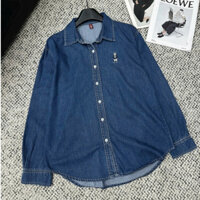 áo sơ mi nữ kiểu,áo công sở nữ,sơ mi jeans thêu gấu xịn sò sành điệu hot trend gơn phố tâm vĩ U85