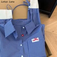 Áo Sơ Mi Nữ Lotus Lane Phong Cách Hàn Quốc Rời Cổ Áo Sơ Mi Nhiều Buckle Hàng Đầu