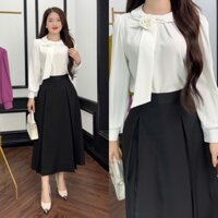 Áo sơ mi nữ lụa công sở, áo kiểu nữ công sở thiết kế Emvy Fashion H14 chân váy CV2