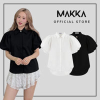 Áo sơ mi nữ MAKKA sơ mi tay phồng cổ đính ngọc tiểu thư 3917