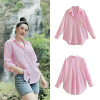 Áo sơ mi nữ màu hồng zara, áo sơ mi sọc kẻ dáng rộng sành điệu thô oxford zara 2024- ANI'S STORE