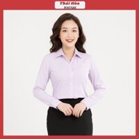 Áo sơ mi nữ màu tím dài tay công sở đẹp kẻ tăm caro chìm cotton Thái Hoà 631-11-01