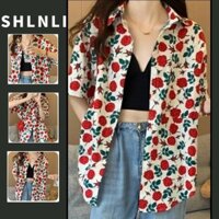 Áo sơ mi nữ mùa xuân hè cổ điển phong cách Hồng Kông Áo sơ mi tay ngắn hoa sang trọng