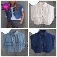 Áo Sơ Mi Nữ Ngắn CABEZA, Cổ Áo Polo Có Túi Lớn Crop Denim, Thời Trang Đơn Ngực Rời Sang Trọng Mùa Hè