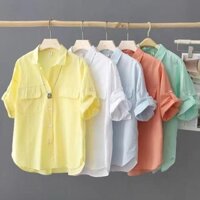 Áo Sơ Mi Nữ Ngắn Tay 4 Màu Chất Vải Thô Hàn Cotton Mềm Mịn Thoáng Mát Kiểu Dáng Trẻ Trung S1236