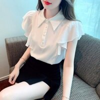 Áo sơ mi nữ ngắn tay Hàn Quốc ,kiểu dáng có cổ tay bèo nhún xinh xắn K09