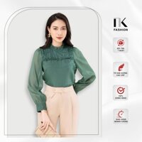 Áo Sơ Mi Nữ Nhún Bèo Ngực Dài Tay NK FASHION Cổ Tròn Thanh Lịch, Vải Mềm Mỏng Thoáng Mát NKSM2210001