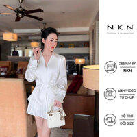 Áo sơ mi nữ NKN Karen màu trắng, thiết kế đệm vai thanh lịch, tay viền xích, chất liệu cao cấp