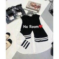 Áo sơ mi nữ phối len xẻ, tay bo chun