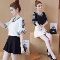 Áo sơ mi nữ phối ren bao đẹp size M L ( trắng, đen)