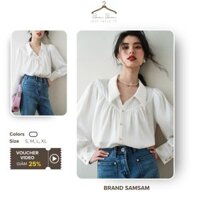 Áo Sơ Mi Nữ Sam Sam Phong Cách Hàn Quốc, Cổ Sen V nhún trước ngực