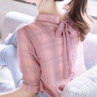 Áo Sơ Mi Nữ Sọc Ca Rô Dáng Rộng Phong Cách Hàn Quốc