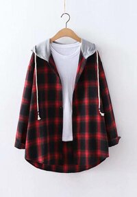 Áo Sơ Mi Nữ Sọc Caro Phối Nón 797 - Đỏ