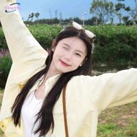 Áo Sơ Mi Nữ Sọc Mới Con Chó Con Thêu Áo Sơ Mi Màu Vàng Rời Chống Nắng Dopamine Top