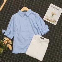 Áo sơ mi nữ sọc xanh tay lở phối nơ kẻ caro siêu xinh thanh lịch trẻ trung thời trang công sở sang chảnh