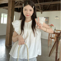 Áo sơ mi nữ tay cánh tiên trơn màu dễ thương, sơ mi nữ kiểu thiết kế điệu đà form rộng hàn quốc 8233