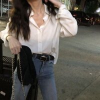Áo sơ mi nữ tay dài form rộng sexy hàn quốc