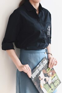 Áo sơ mi nữ tay dài form rộng - Đen