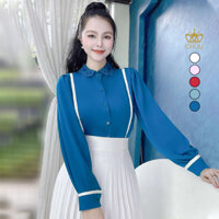Áo sơ mi nữ tay dài kiểu cổ ren viền line song song CHUU A1743