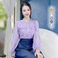Áo sơ mi nữ tay dài kiểu vạt vuông viền ren hoa 8 cánh CHUU A1733