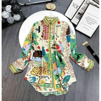 Áo Sơ Mi Nữ Tay Dài Lụa Latin Hoạ Tiết Vàng Đối Xứng Phong Cách Sang Trọng Nổi Bật Form Dài Giấu Quần Size To đến 75kg